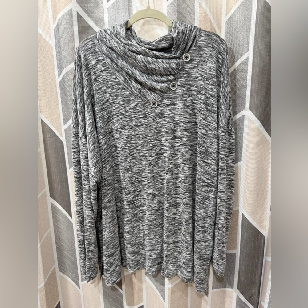 Gray Cowl Neck Sweater with Button Detail